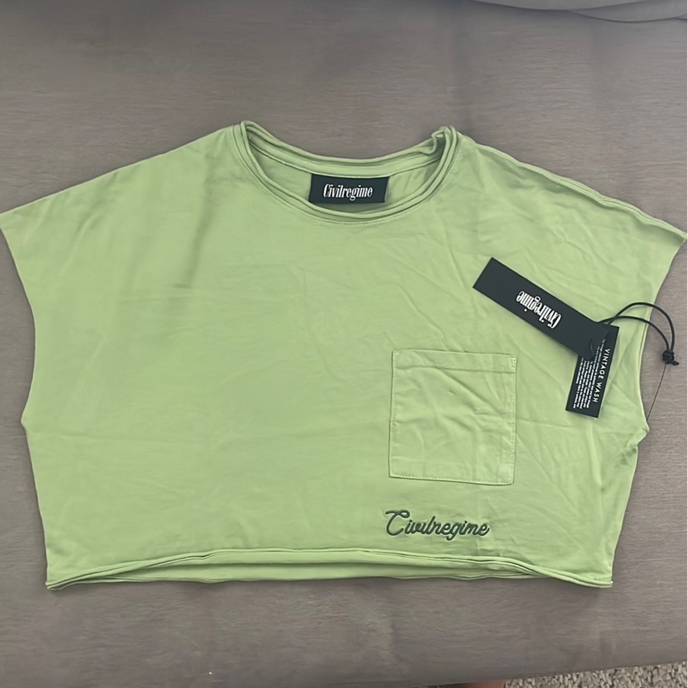 Civil Regime Classic Script V2 Slouchy Cropped Shirt Green | size S | NWT